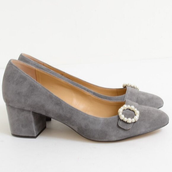 Talbots Isa Pearl Buckle Leather Block Heel Grey Pumps Women's Size 11 - Picture 10 of 10